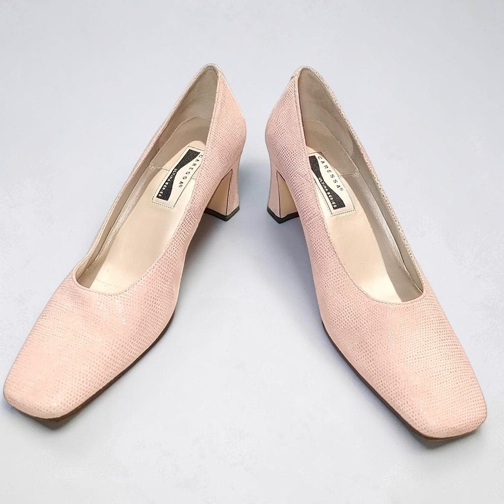 VTG Caressa Ultima Series Lizard Leather Pumps 8.5M Womens Pink Square Toe 90s